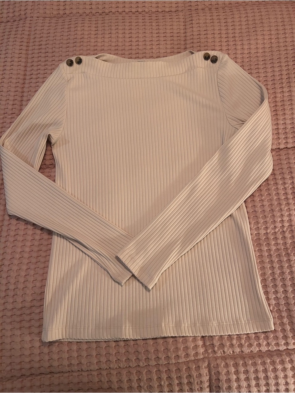 LOFT Outlet Cream Ribbed Boatneck Top